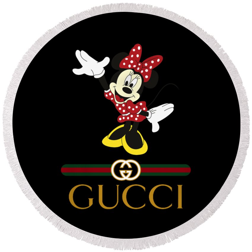 Gucci Mickey Mouse collection designs logo Round Beach Towel by