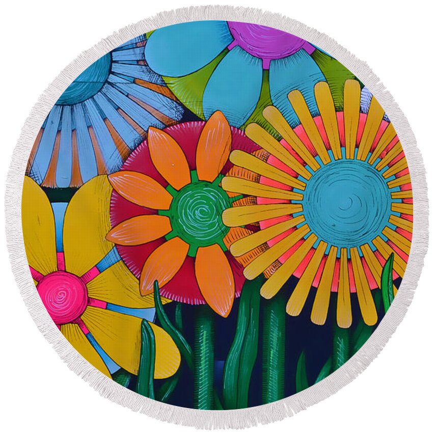 Abstract Round Beach Towel featuring the mixed media Hi #1 by Marvin Blaine