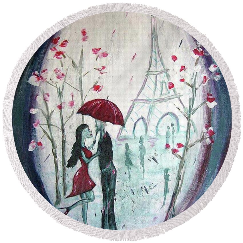 Romantic Round Beach Towel featuring the painting I only have eyes for you. by Roxy Rich