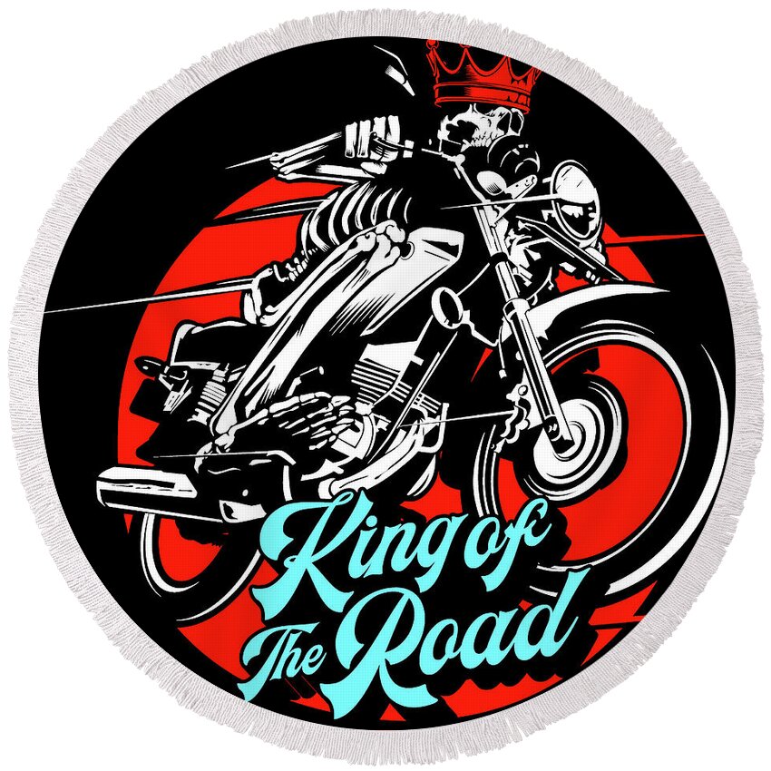 Skeleton Round Beach Towel featuring the digital art King of the Road #1 by Long Shot