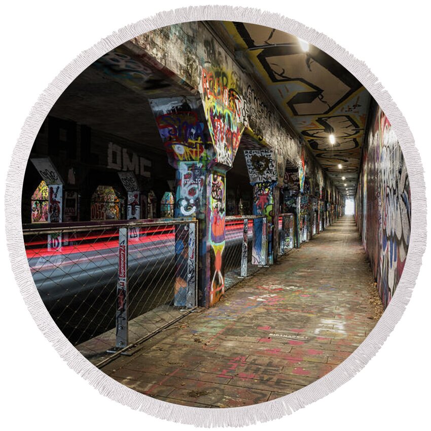 Architecture Round Beach Towel featuring the photograph Krog Street Tunnel - Atlanta GA #1 by Sanjeev Singhal