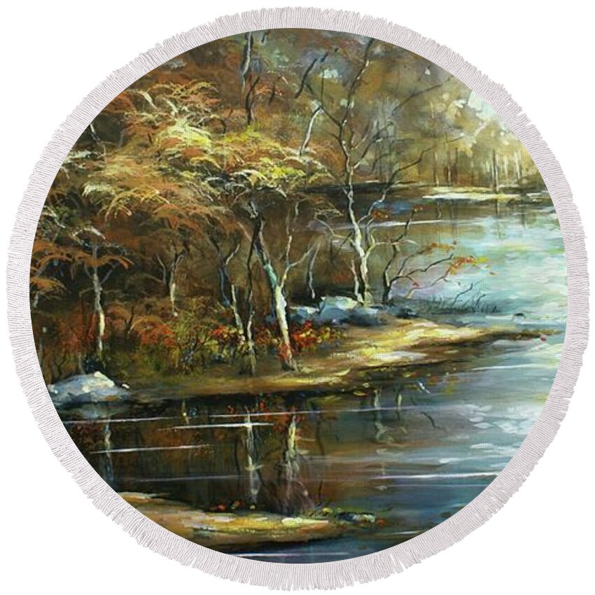 Landscape Round Beach Towel featuring the painting Landscape by Michael Lang