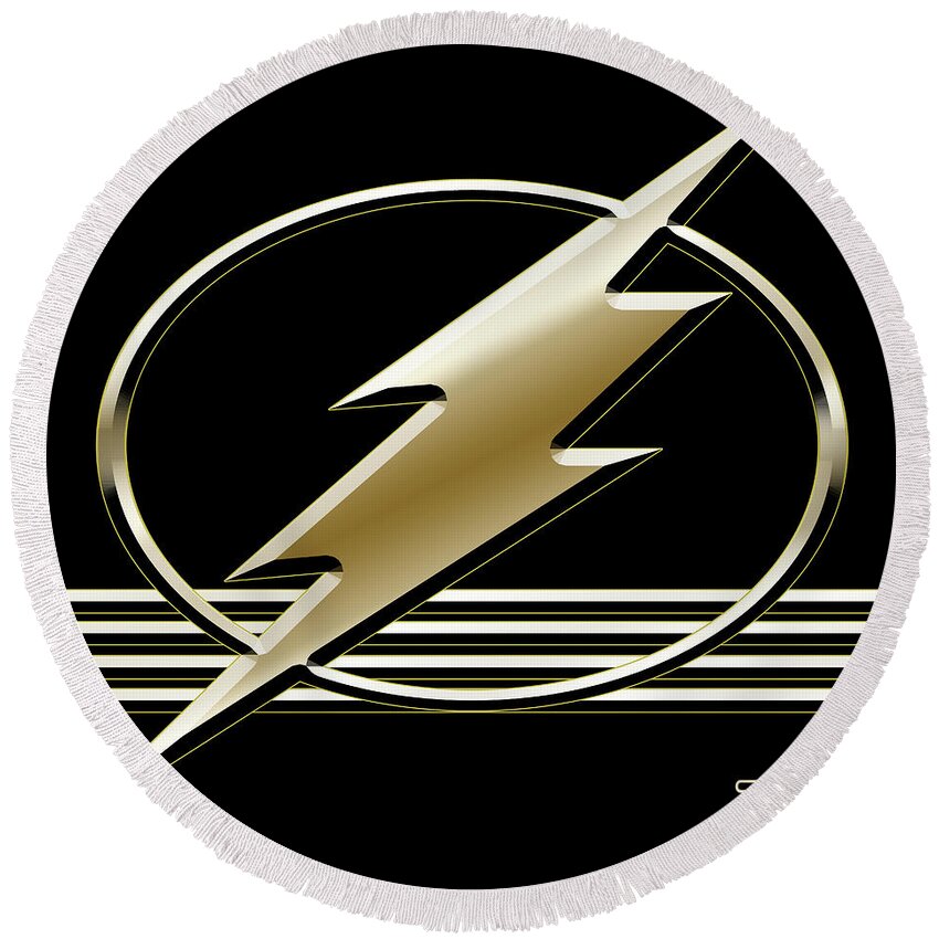 Staley Round Beach Towel featuring the digital art Lightning Bolt on Black by Chuck Staley