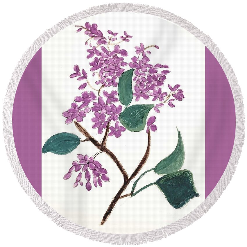  Round Beach Towel featuring the painting Lilac #2 by Margaret Welsh Willowsilk