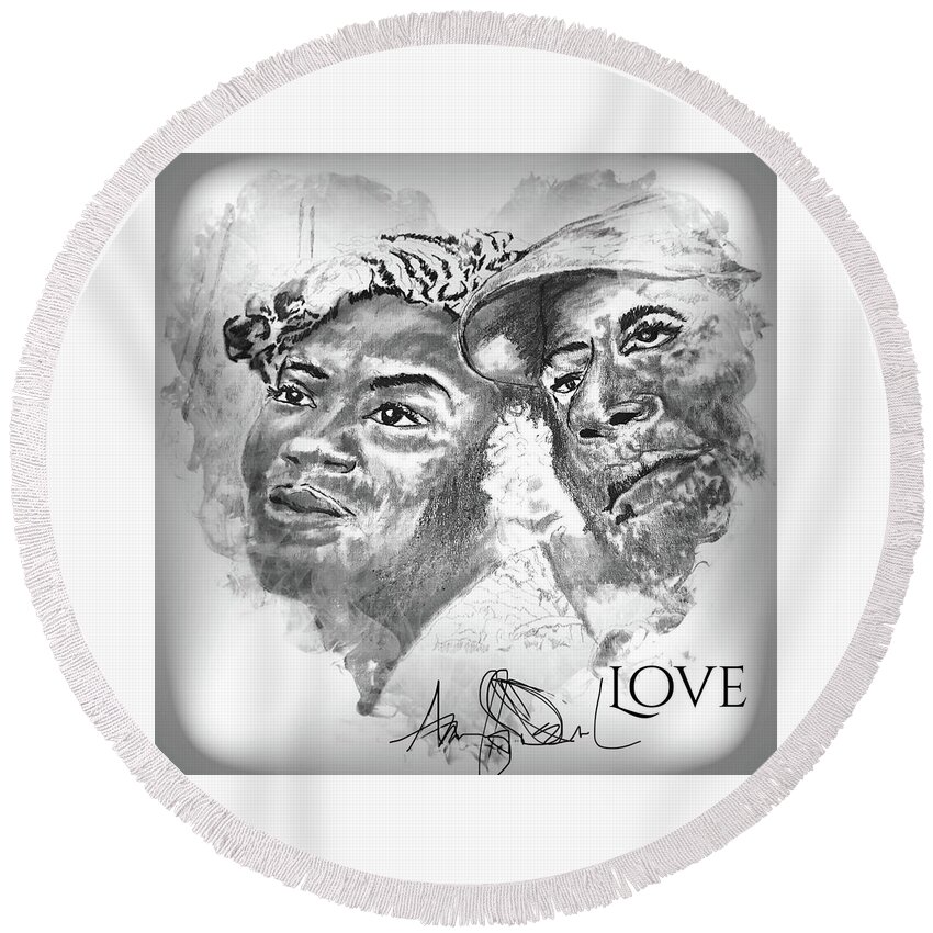  Round Beach Towel featuring the drawing Love by Angie ONeal