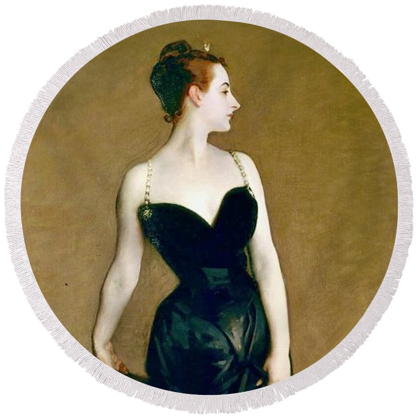 John Singer Sargent Round Beach Towel featuring the painting Madame X #1 by John Singer Sargent