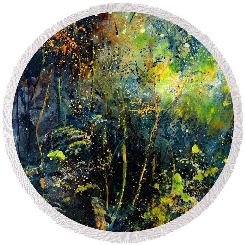 Landscape Round Beach Towel featuring the painting Magic forest #1 by Pol Ledent
