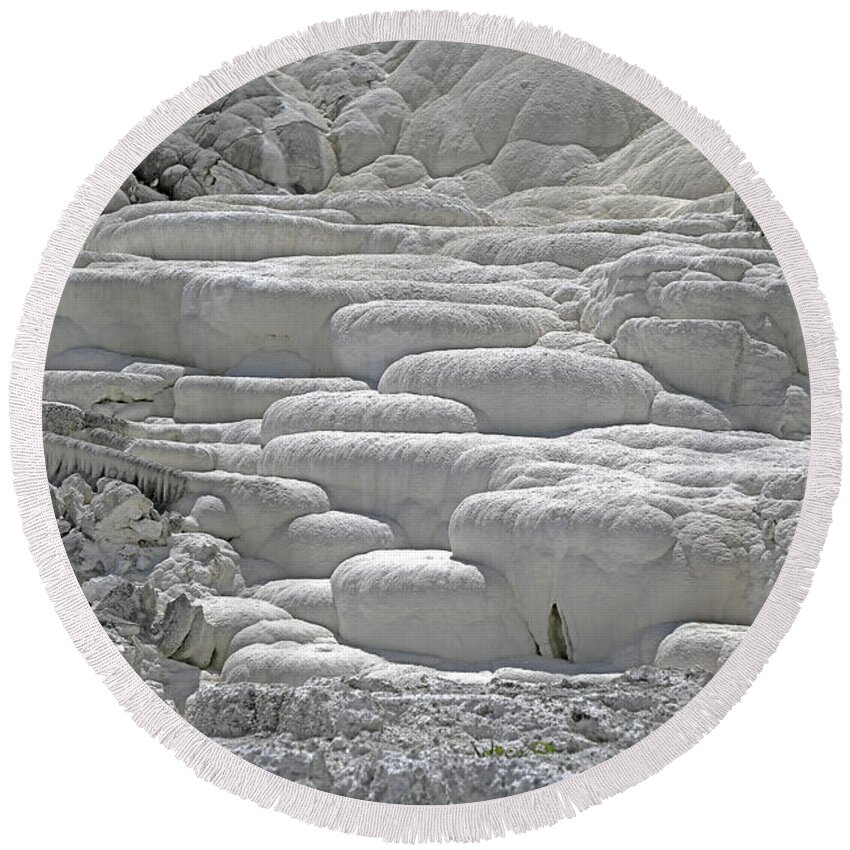 Mammoth Hot Springs Round Beach Towel featuring the photograph Mammoth Hot Springs - Yellowstone National Park #2 by Richard Krebs