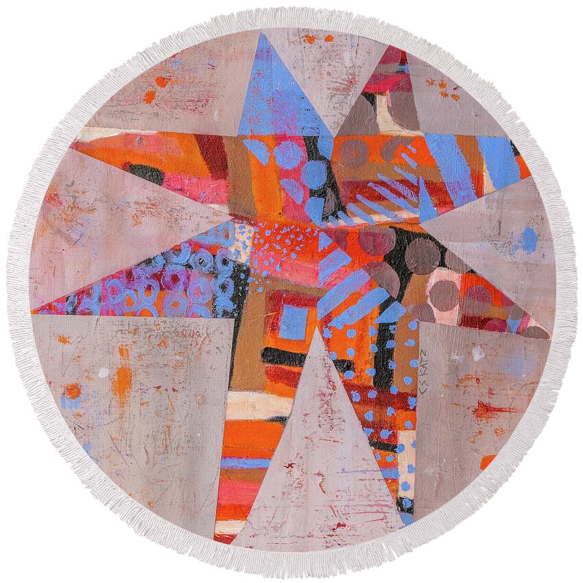 Star Round Beach Towel featuring the painting Manly Star by Cyndie Katz