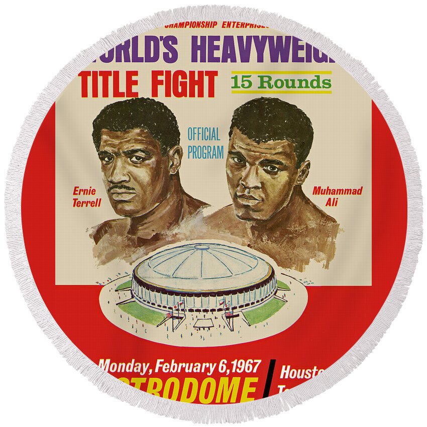 Poster Round Beach Towel featuring the painting Mohammed Ali vs Ernie Terrell 1967 Fight by MotionAge Designs