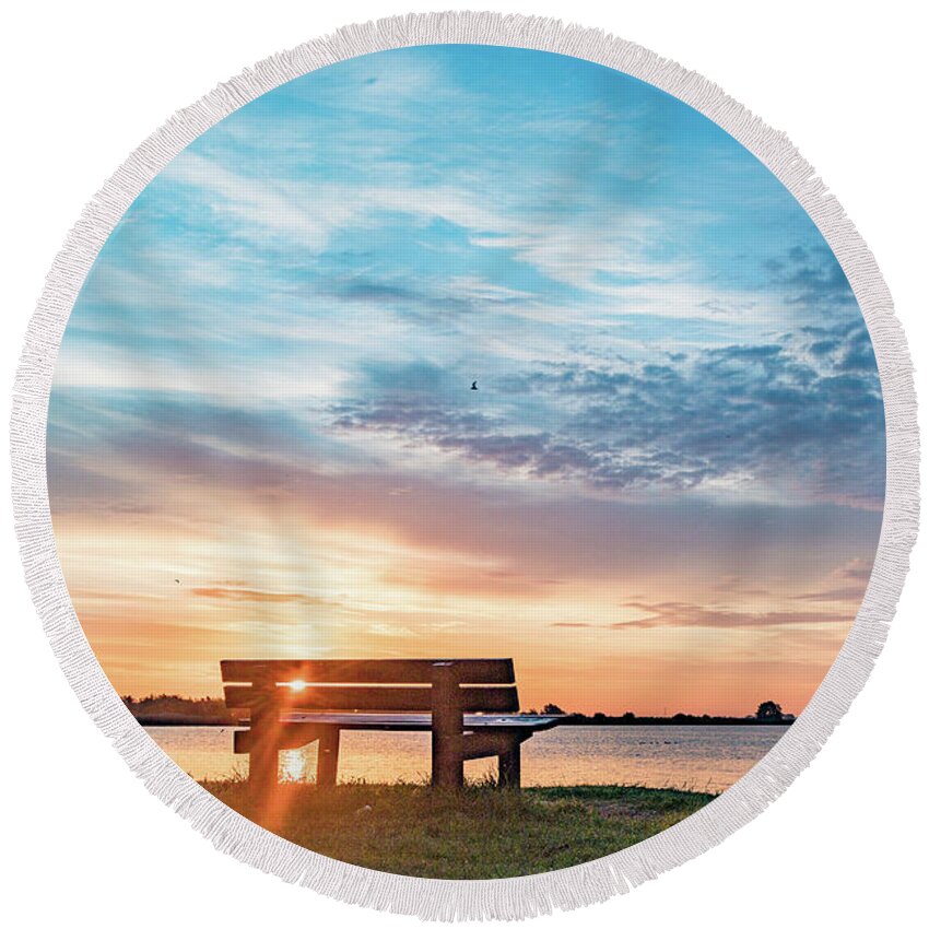 Bench Round Beach Towel featuring the photograph Morning has broken-2 #1 by Casper Cammeraat