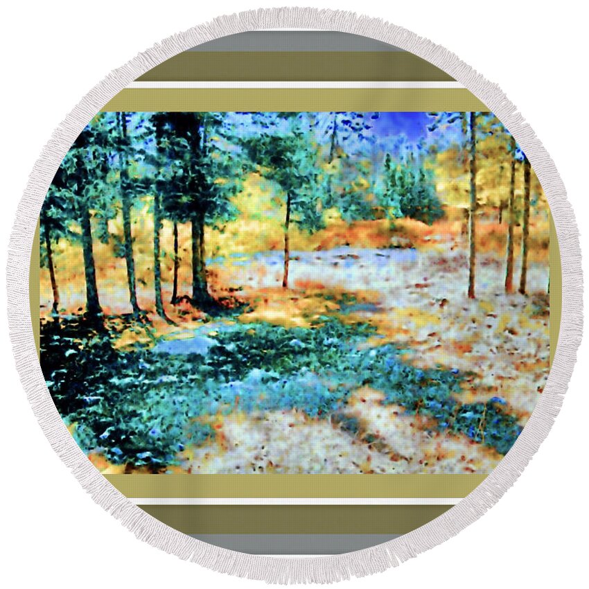  Round Beach Towel featuring the painting Mossy Ground #1 by Shirley Moravec