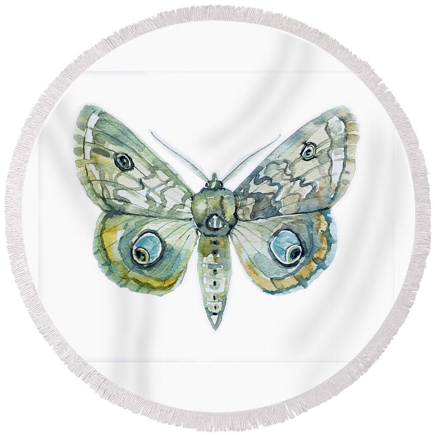 Facemask Round Beach Towel featuring the painting Moth by Luisa Millicent