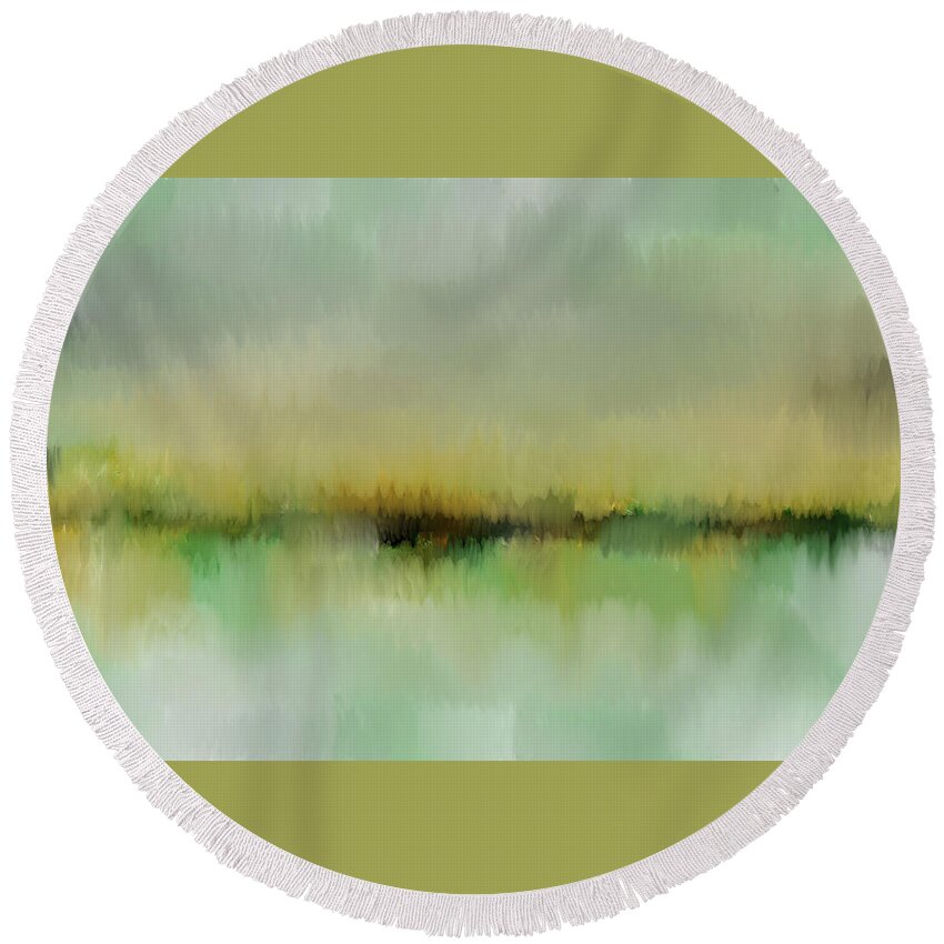Abstract Round Beach Towel featuring the digital art New Beginnings #1 by Alison Frank