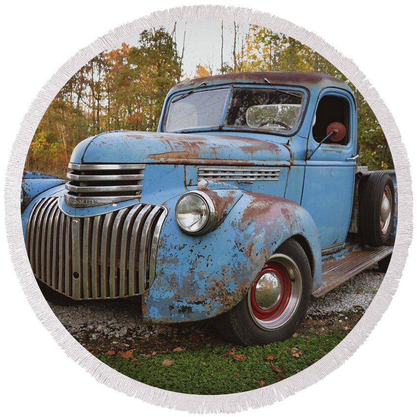Old Chevy Round Beach Towel featuring the photograph Old Chevy #1 by Michelle Wittensoldner