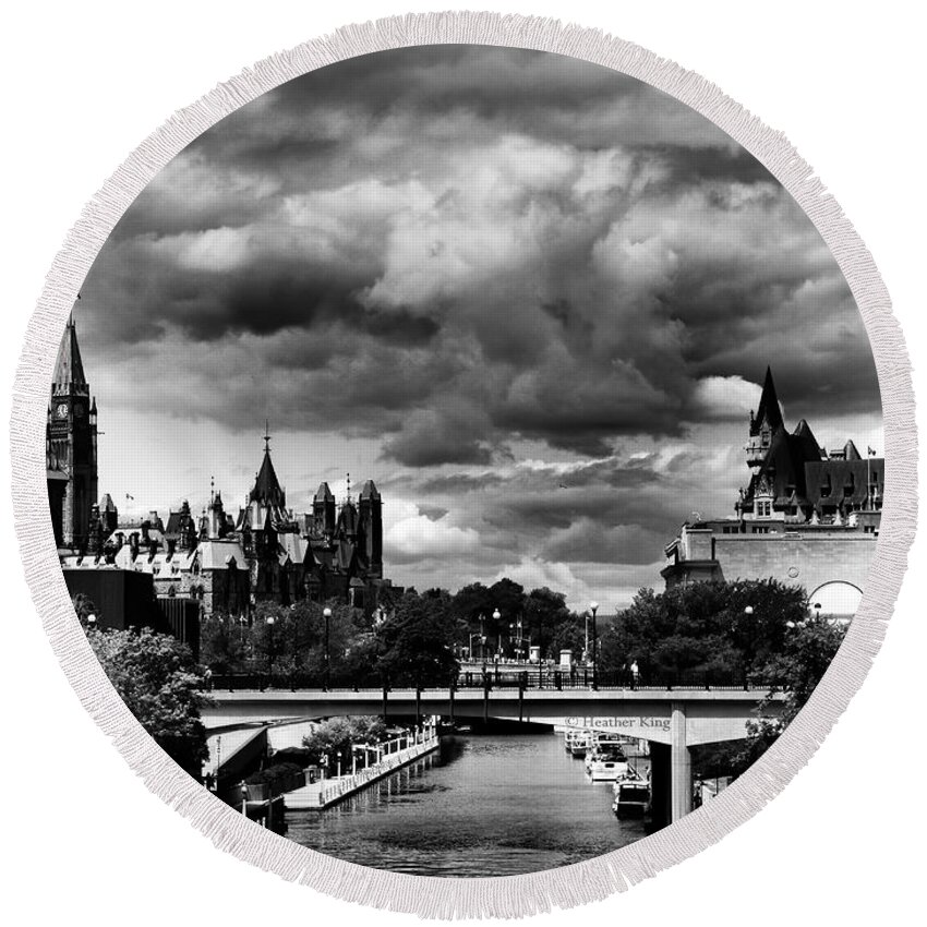 Heather King Round Beach Towel featuring the photograph Ominous Ottawa #1 by Heather King