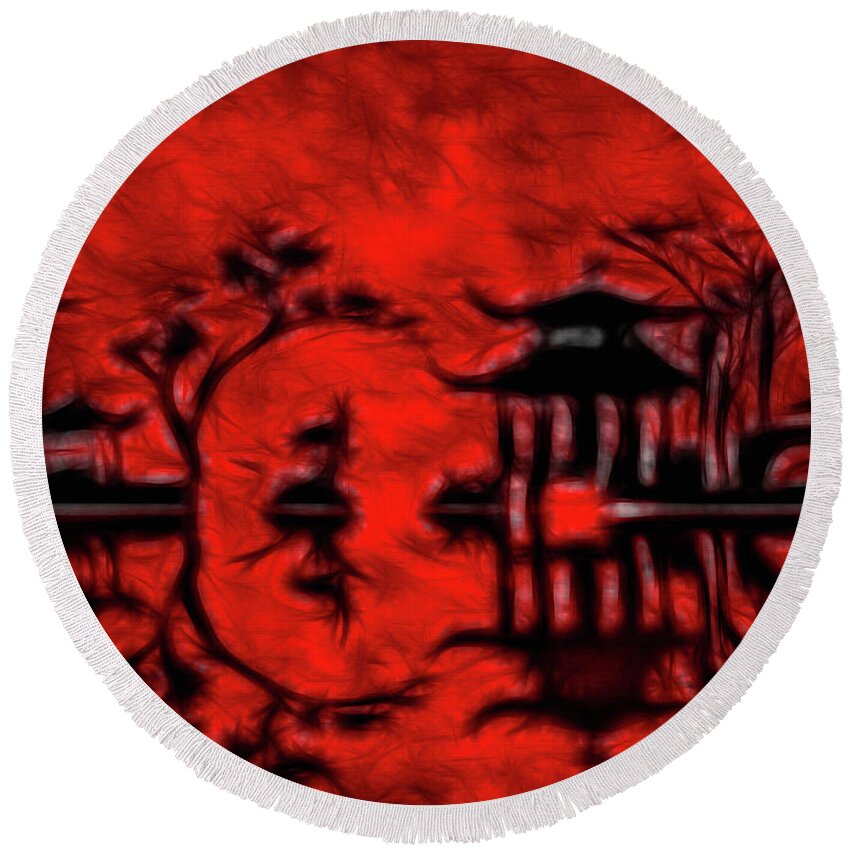Painting Round Beach Towel featuring the digital art Oriental Landscape #1 by Bruce Rolff
