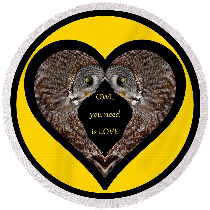 Colorful Owls Round Beach Towel featuring the digital art Owl you need is love #1 by Heather King