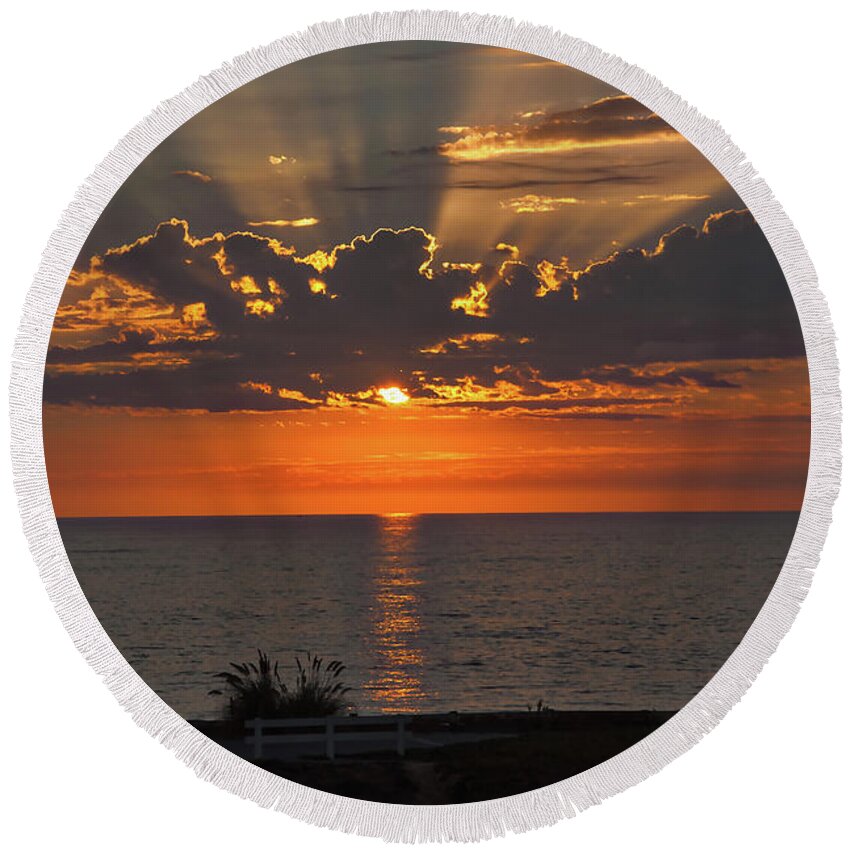 Ocean Round Beach Towel featuring the digital art Pacific Ocean Sunset #1 by Kirt Tisdale