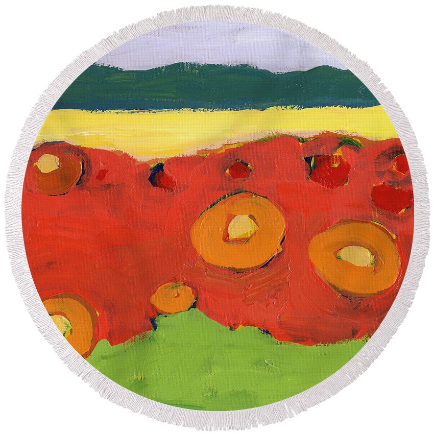 Abstract Round Beach Towel featuring the painting Painted Valley No 1 by Jennifer Lommers
