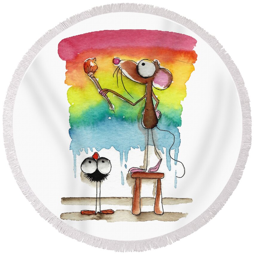 Mouse Round Beach Towel featuring the painting Painting Rainbows #1 by Lucia Stewart
