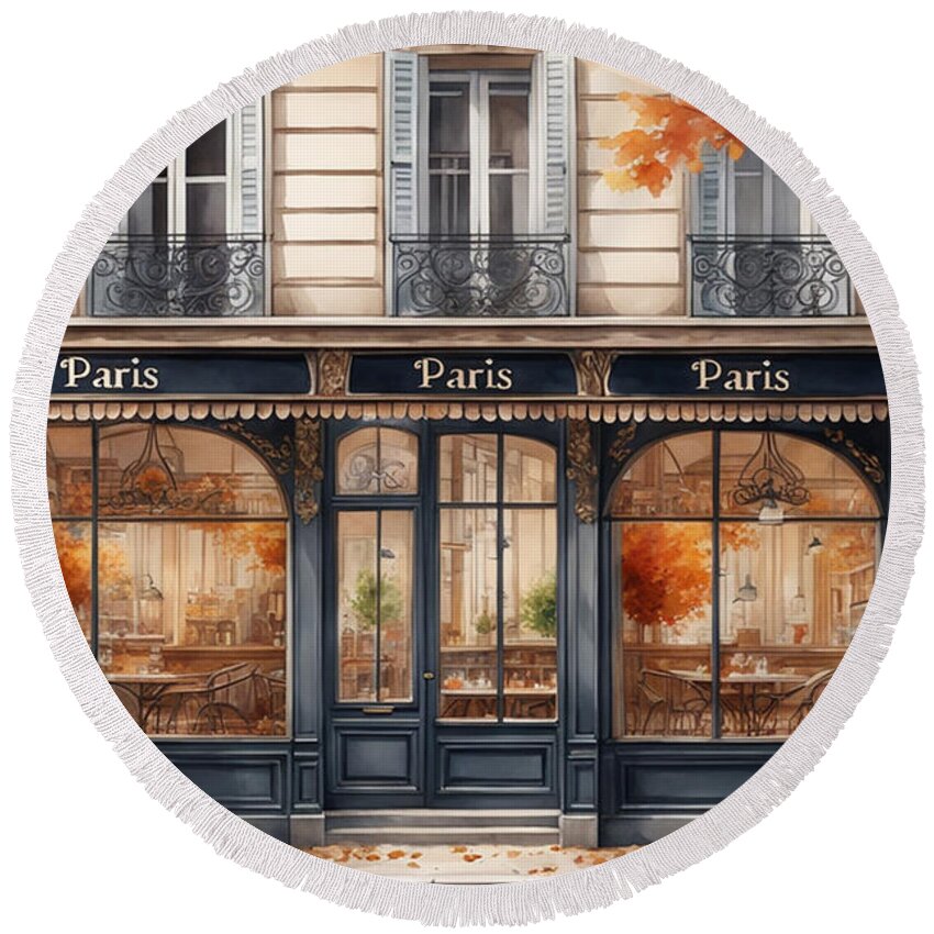 Architecture Round Beach Towel featuring the digital art Paris Street #1 by Manjik Pictures