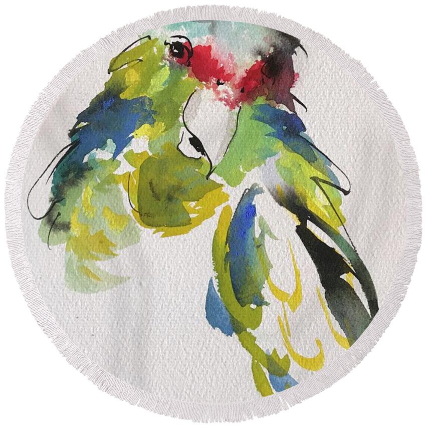 Tropical Birds Round Beach Towel featuring the painting Parrot Portrait by Elaine Elliott