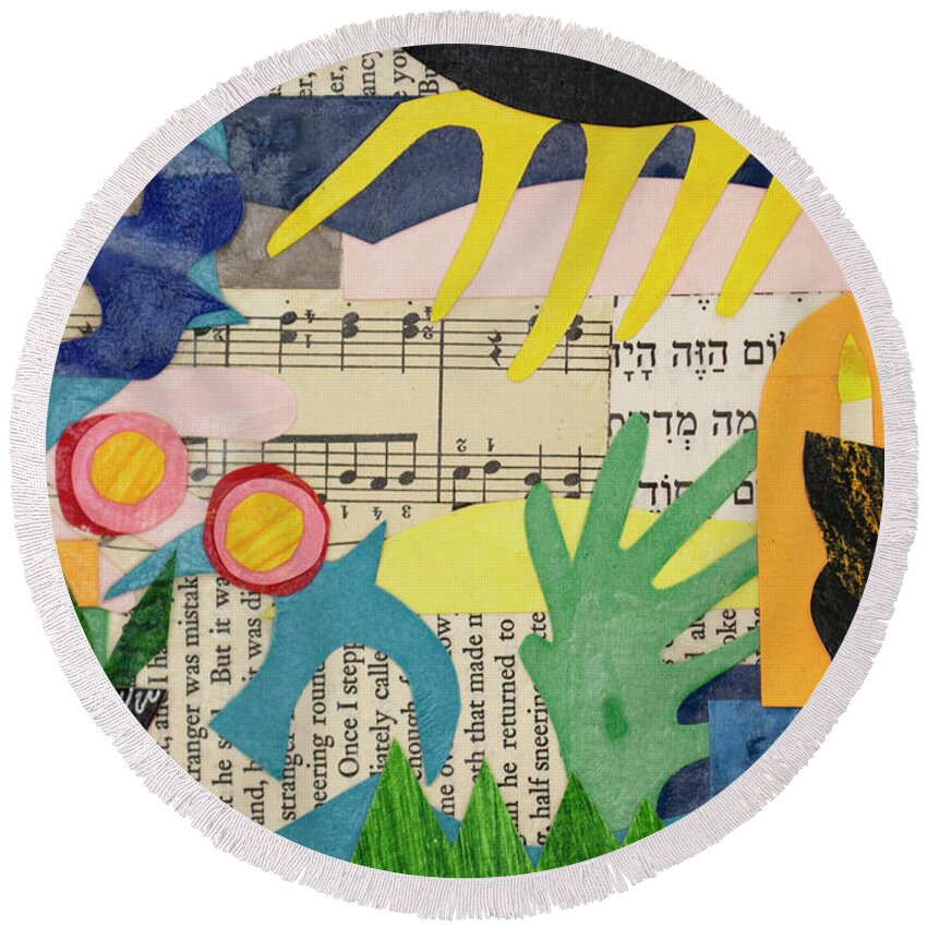 Jewish Round Beach Towel featuring the mixed media Peace and Love #7 by Julia Malakoff