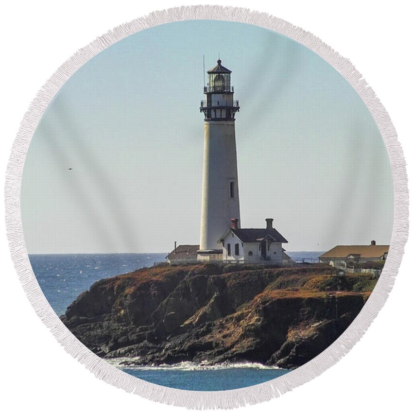 Lighthouse Round Beach Towel featuring the photograph Pigeon Point Lighthouse #1 by Kimberly Blom-Roemer