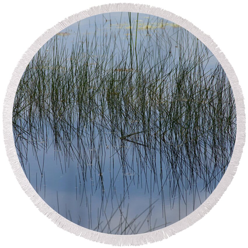 Pond Round Beach Towel featuring the photograph Pond Reflections by Kae Cheatham