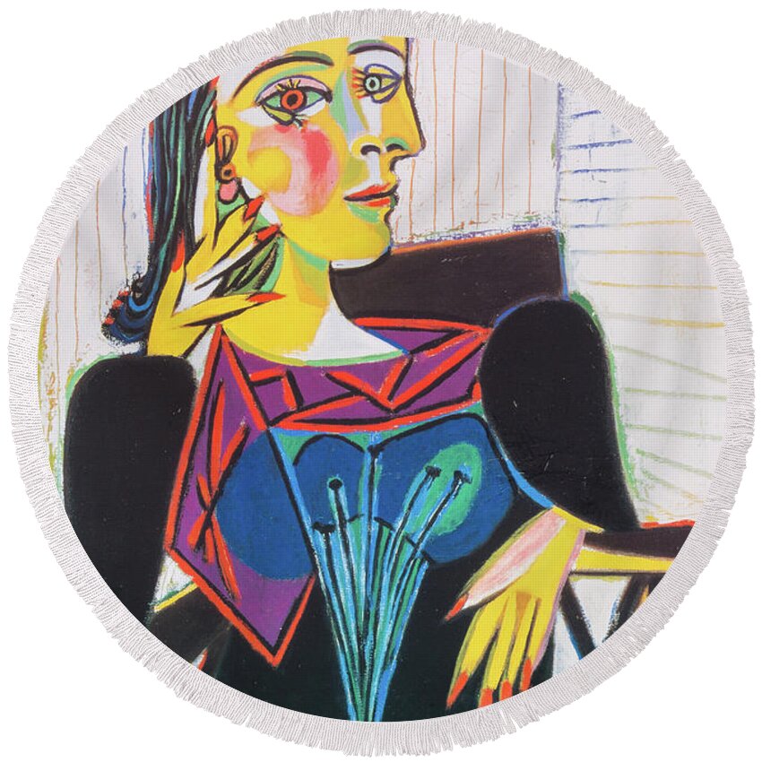 Picasso Round Beach Towel featuring the painting Portrait of Dora Maar #1 by Pablo Picasso