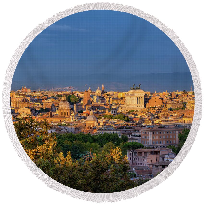 Rome Round Beach Towel featuring the photograph Rome Cityscape At Sunset In Italy #1 by Artur Bogacki