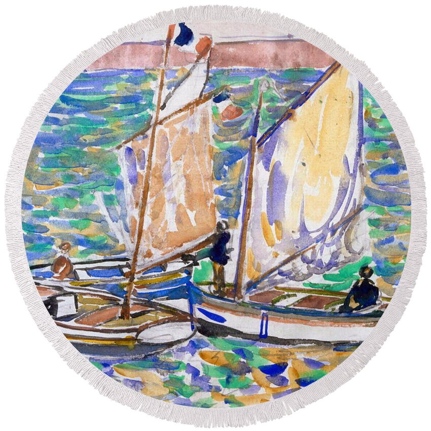 Saint Malo Round Beach Towel featuring the painting Saint Malo #1 by Maurice Prendergast