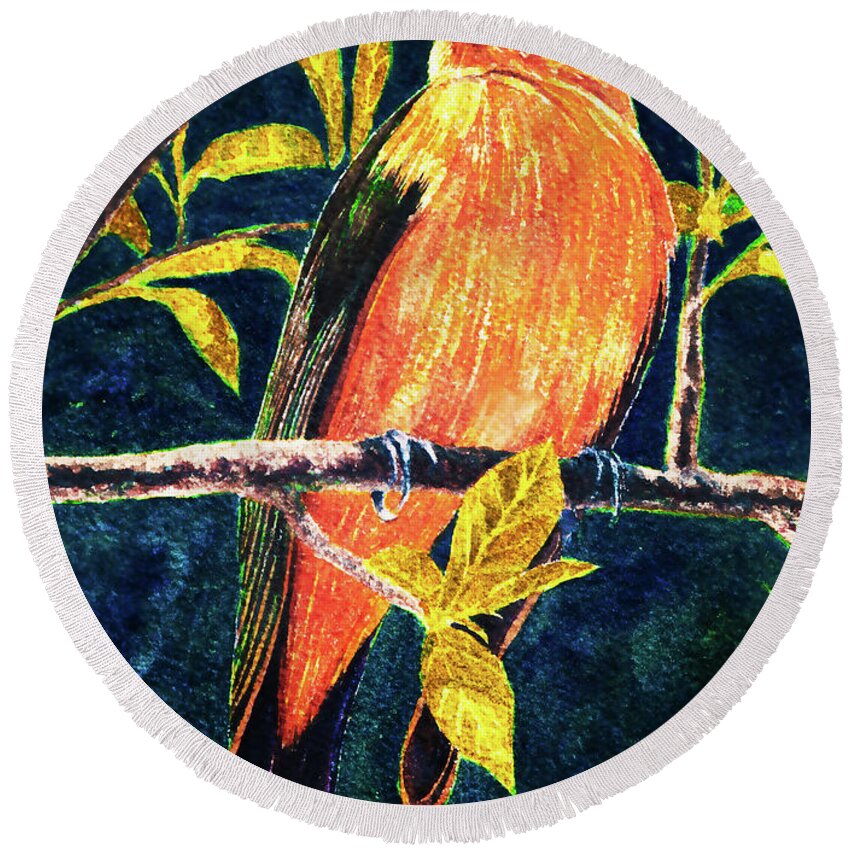 Wildlife Round Beach Towel featuring the painting Scarlet Tanager #1 by Douglas Castleman