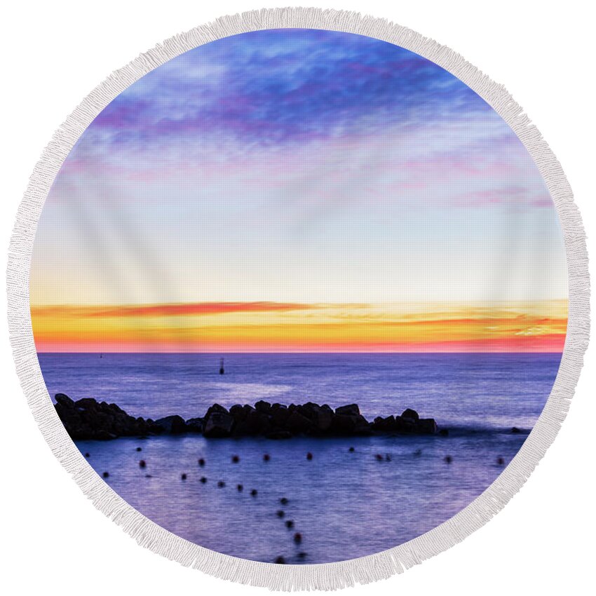 Long Exposure Round Beach Towel featuring the photograph Seascape at sunset #7 by Fabiano Di Paolo