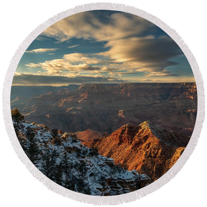 Grand Canyon Arizona Landscape Snow Winter Wintery Fstop101 Round Beach Towel featuring the photograph Snowy Grand Canyon #2 by Geno Lee