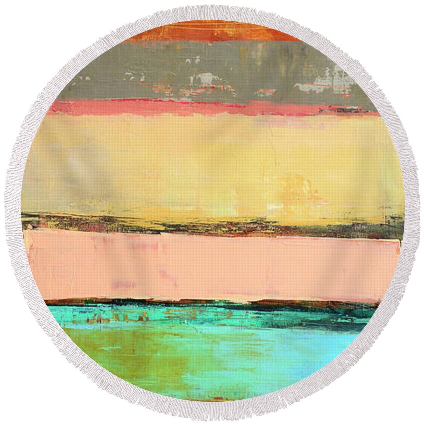 Abstract Art Round Beach Towel featuring the painting Stacked Stripes #15 #1 by Jane Davies
