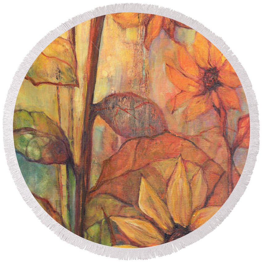 Sunflowers Round Beach Towel featuring the painting Sunflowers III #1 by Peggy Wilson