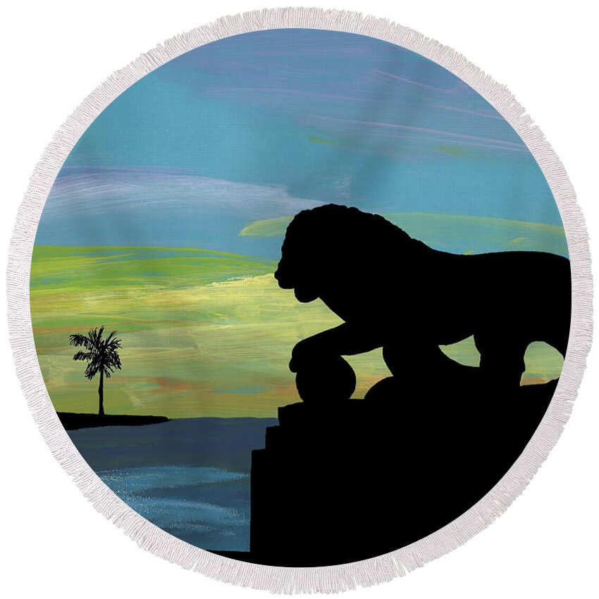 Lion Round Beach Towel featuring the painting Sunrise At The Bridge Of Lions #1 by D Hackett