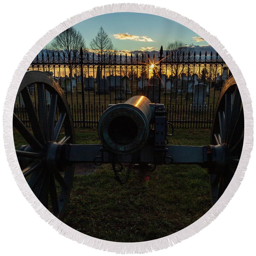 Historic Places Round Beach Towel featuring the photograph Sunrise in Gettysburg #1 by Amelia Pearn