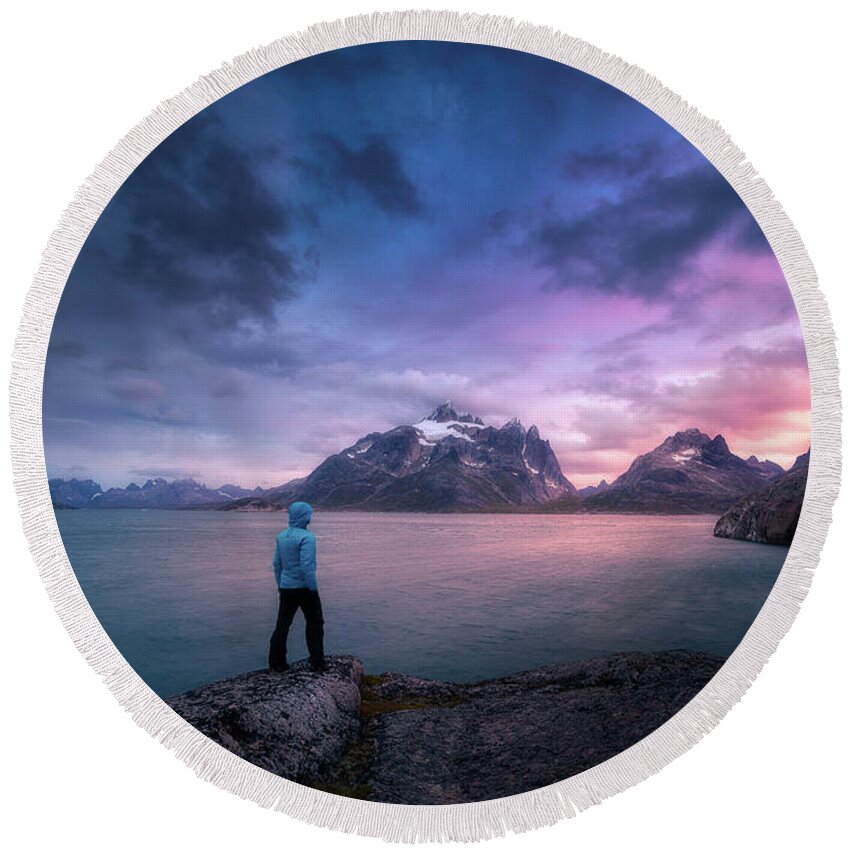 Greenland Round Beach Towel featuring the photograph Sunset after storm #1 by Henry w Liu