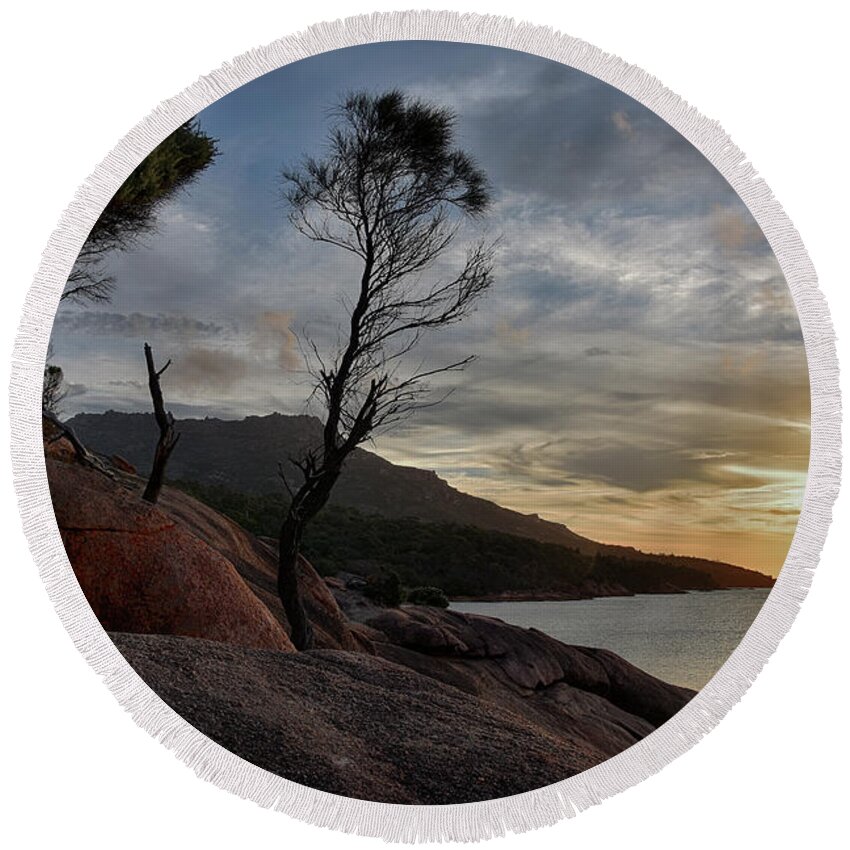 Honeymoon Bay Round Beach Towel featuring the photograph Sunset at Honeymoon Bay #1 by Andrei SKY
