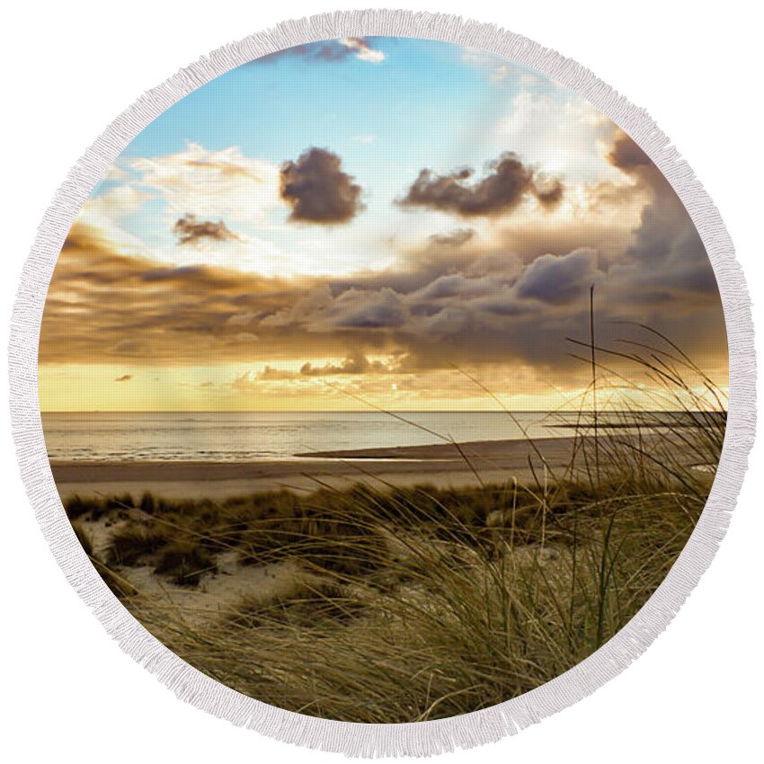 Beach Round Beach Towel featuring the photograph Sunset beach Northsea #1 by Marjolein Van Middelkoop
