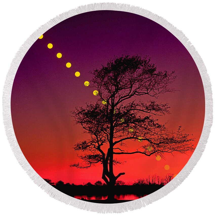 Astronomy Round Beach Towel featuring the photograph Sunset #1 by Larry Landolfi