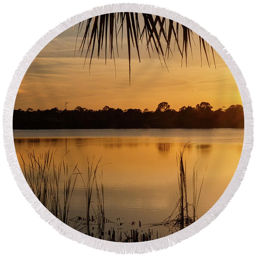Sunset Round Beach Towel featuring the photograph Sunset #1 by Les Greenwood