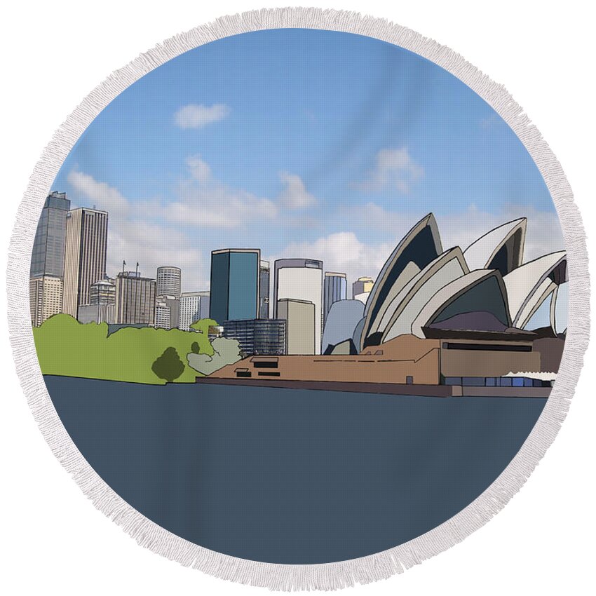 Sydney Round Beach Towel featuring the digital art Sydney Opera House by John Mckenzie