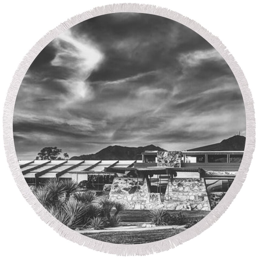 Taliesin West Round Beach Towel featuring the photograph Taliesin West - Frank Lloyd Wright Home #1 by Mountain Dreams