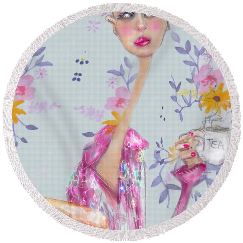 Tea Round Beach Towel featuring the digital art Tea For Me #1 by Kari Nanstad