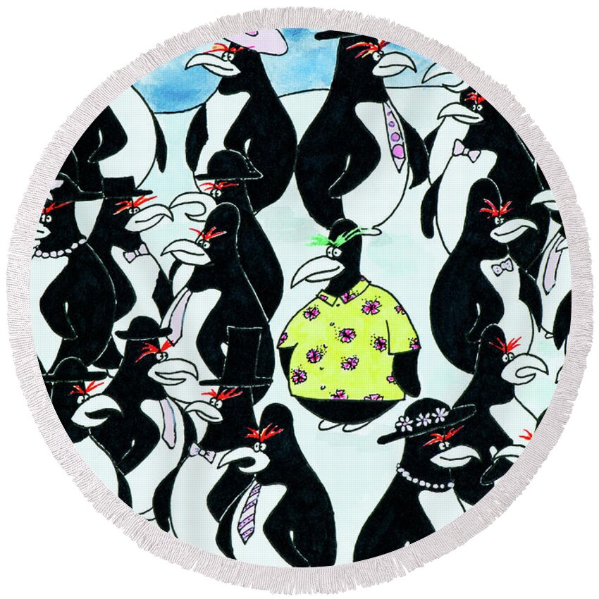 Nonconformist Round Beach Towel featuring the painting The Nonconformist Card 03 #1 by Zoe Cole Piper