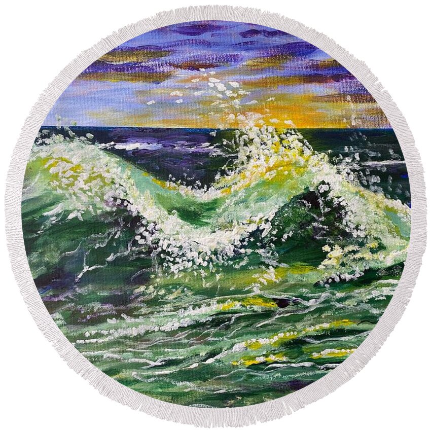 Seascape Round Beach Towel featuring the painting The Turbulent Sea #2 by Larry Whitler
